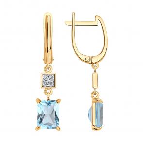 Золотые серьги Diamant с топазом и фианитом 51-321-02948-2 фото