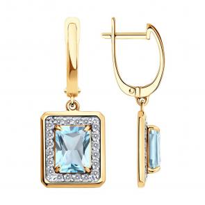Золотые серьги Diamant с топазом и фианитом 51-321-02962-2 фото