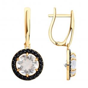 Золотые серьги Diamant с фианитом и горным хрусталём 51-321-02966-1 фото