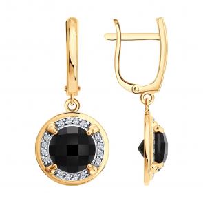 Золотые серьги Diamant с фианитом и агатом 51-321-03002-1 фото