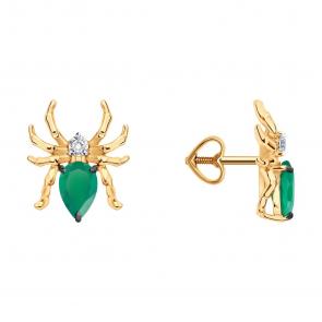 Золотые серьги Diamant с фианитом и агатом 51-322-00439-2 фото