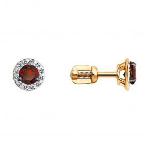 Золотые серьги Diamant с фианитом и гранатом 51-322-01744-3 фото