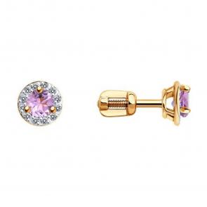 Золотые серьги Diamant с фианитом и аметистом 51-322-01744-4 фото