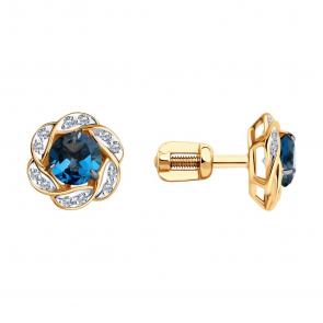 Золотые серьги Diamant с фианитом и Лондон топазом 51-322-01746-2 фото