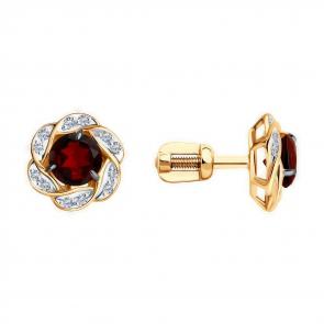 Золотые серьги Diamant с фианитом и гранатом 51-322-01746-3 фото