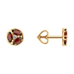 Золотые серьги Diamant с фианитом и гранатом 51-322-02093-6 фото