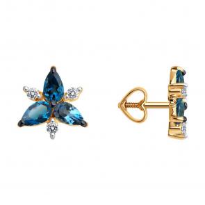 Золотые серьги Diamant с фианитом и Лондон топазом 51-322-02329-2 фото