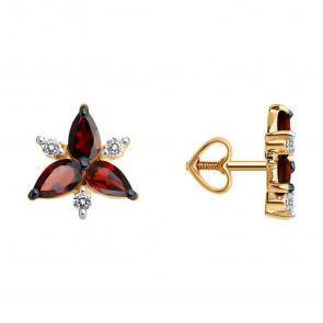Золотые серьги Diamant с фианитом и гранатом 51-322-02329-3 фото