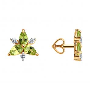 Золотые серьги Diamant с фианитом и хризолитом 51-322-02329-4 фото