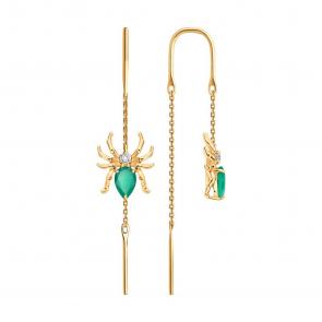 Золотые серьги Diamant с фианитом и агатом 51-323-00439-2 фото