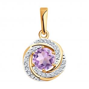 Золотая подвеска Diamant с фианитом и аметистом 51-330-02281-4 фото