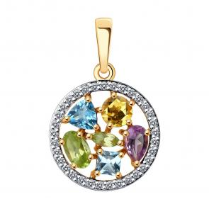 Золотая подвеска Diamant с топазом, фианитом, аметистом, хризолитом и цитрином 51-330-02388-2 фото