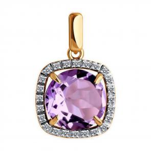 Золотая подвеска Diamant с фианитом и аметистом 51-330-02449-2 фото