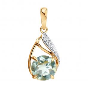 Золотая подвеска Diamant с фианитом и празиолитом 51-330-02662-1 фото