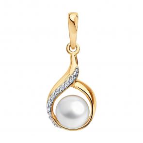 Золотая подвеска Diamant с фианитом и жемчугом 51-330-02675-1 фото