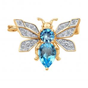 Золотая брошь Diamant с топазом и фианитом 51-340-00466-2 фото