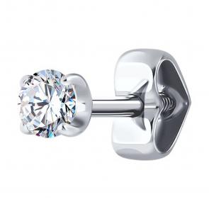 Одиночная серьга из белого золота Diamant с фианитом 52-127-02068-1 фото