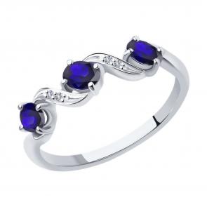 Кольцо из белого золота Diamant с бриллиантом и сапфиром 52-210-00891-1 фото
