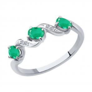 Кольцо из белого золота Diamant с бриллиантом и изумрудом 52-210-00891-2 фото