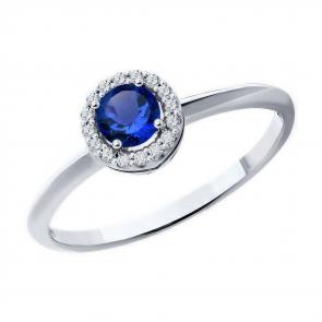 Кольцо из белого золота Diamant с бриллиантом и сапфиром 52-210-01772-1 фото