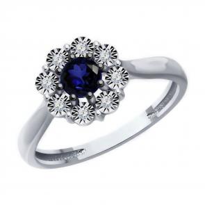 Кольцо из белого золота Diamant с бриллиантом и сапфиром 52-210-01817-1 фото