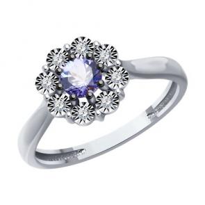 Кольцо из белого золота Diamant с бриллиантом и танзанитом 52-210-01817-2 фото