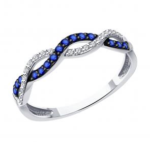 Кольцо из белого золота Diamant с бриллиантом и сапфиром 52-210-01826-1 фото