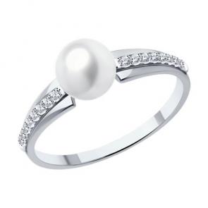 Кольцо из белого золота Diamant с бриллиантом и жемчугом 52-210-01830-1 фото