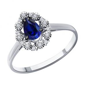 Кольцо из белого золота Diamant с бриллиантом и сапфиром 52-210-01948-1 фото
