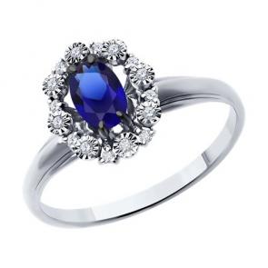 Кольцо из белого золота Diamant с бриллиантом и сапфиром 52-210-01999-1 фото