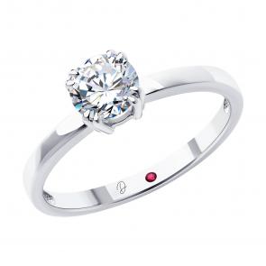 Кольцо из белого золота Diamant с рубином и бриллиантом выращенным 52-210-02371-1 фото