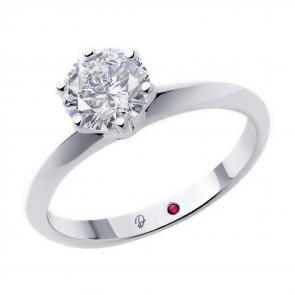 Кольцо из белого золота Diamant с рубином и бриллиантом выращенным 52-210-02378-1 фото