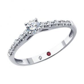 Кольцо из белого золота Diamant с рубином и бриллиантом выращенным 52-210-02494-1 фото