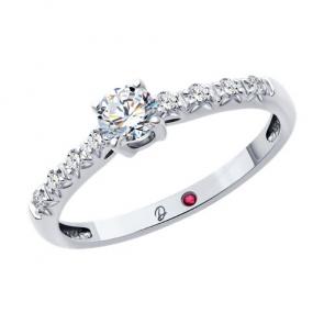Кольцо из белого золота Diamant с рубином и бриллиантом выращенным 52-210-02567-1 фото