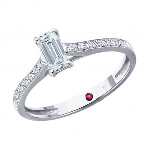 Кольцо из белого золота Diamant с рубином и бриллиантом выращенным 52-210-02621-1 фото