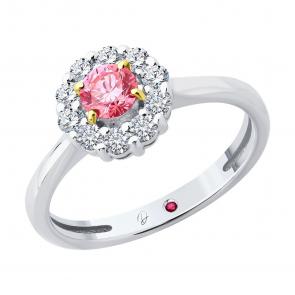 Золотое кольцо SOKOLOV с рубином и бриллиантом выращенным 52-210-02642-1 фото