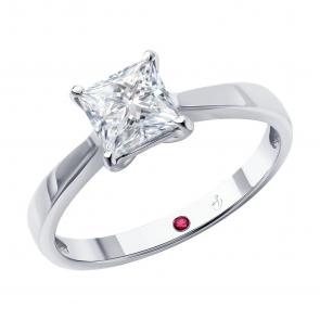Кольцо из белого золота Diamant с рубином и бриллиантом выращенным 52-210-02703-1 фото