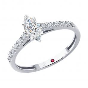 Кольцо из белого золота Diamant с рубином и бриллиантом выращенным 52-210-02724-1 фото