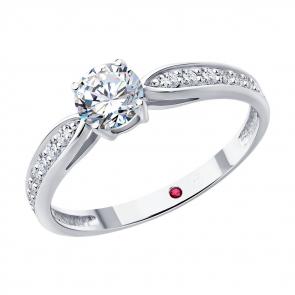 Кольцо из белого золота Diamant с рубином и бриллиантом выращенным 52-210-02740-1 фото