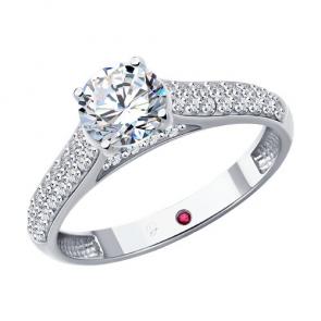 Кольцо из белого золота Diamant с рубином и бриллиантом выращенным 52-210-02757-1 фото