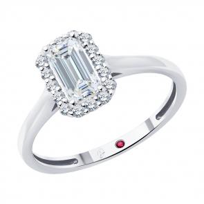 Кольцо из белого золота Diamant с рубином и бриллиантом выращенным 52-210-02769-1 фото