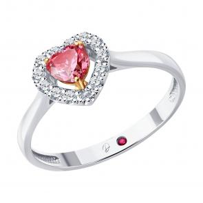 Кольцо из белого золота Diamant с рубином и бриллиантом выращенным 52-210-02778-1 фото