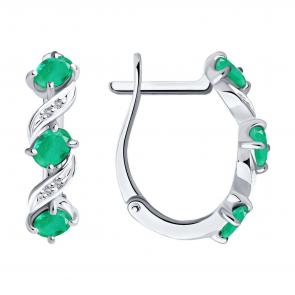 Серьги из белого золота Diamant с бриллиантом и изумрудом 52-220-00891-2 фото