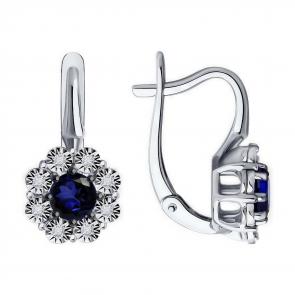Серьги из белого золота Diamant с бриллиантом и сапфиром 52-220-01817-1 фото