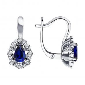 Серьги из белого золота Diamant с бриллиантом и сапфиром 52-220-01948-1 фото