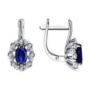 Серьги из белого золота Diamant с бриллиантом и сапфиром 52-220-01999-1 фото