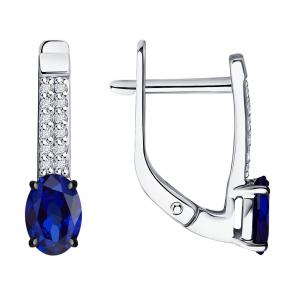 Серьги из белого золота Diamant с бриллиантом и сапфиром 52-220-02312-1 фото