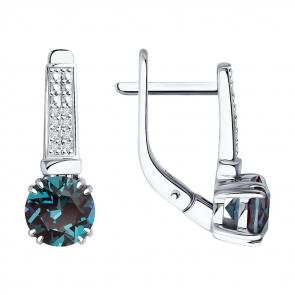 Серьги из белого золота Diamant с гидротермальным александритом и бриллиантом 52-220-02350-1 фото