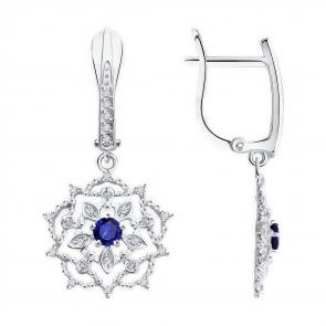 Серьги из белого золота Diamant с бриллиантом и сапфиром 52-221-02318-1 фото