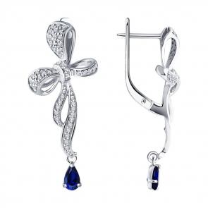 Серьги из белого золота Diamant с бриллиантом и сапфиром 52-221-02407-1 фото
